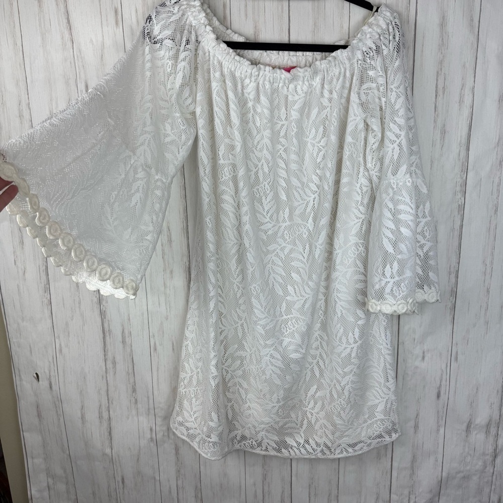 Lilly Pulitzer White Lace Off-Shoulder Dress Bell sleeve Small